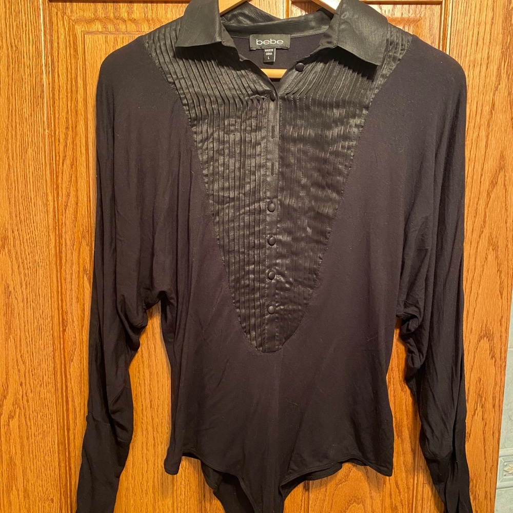 Black long open sleeve BEBE bodysuit